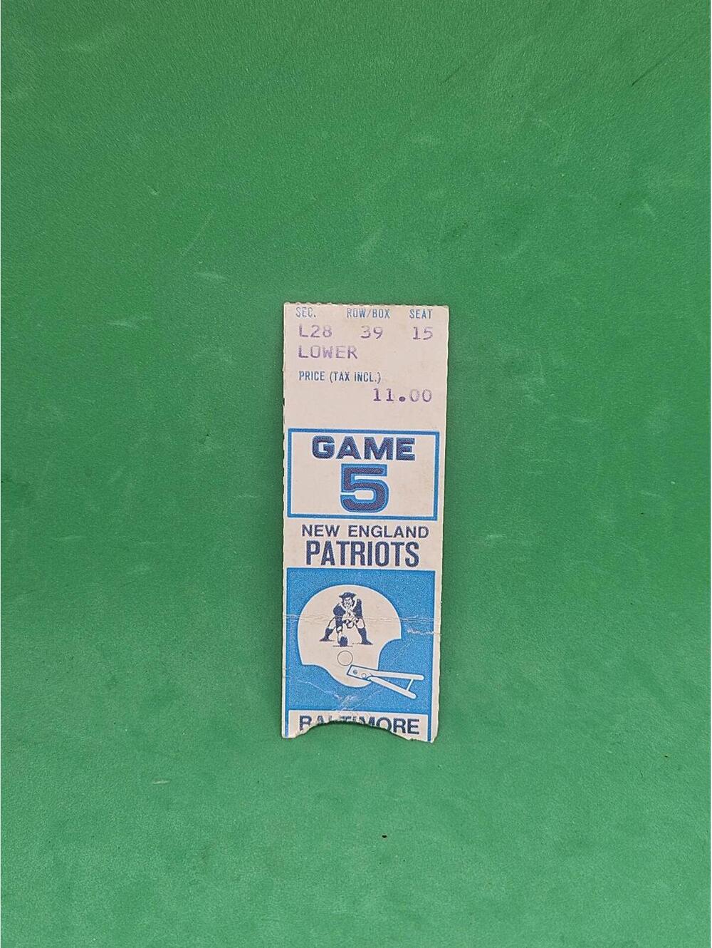 1980 BALTIMORE COLTS vs NEW ENGLAND PATRIOTS ticket stub Steve Grogan 100th‎ TD